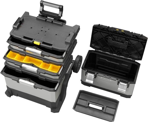 STANLEY FATMAX -Servante d'atelier sur roulettes métal/Plastique-capacité importante de stockage avec un volume de 63L-attaches anticorrosion-poignée bi matière-système de rangement vertical -1-95-622