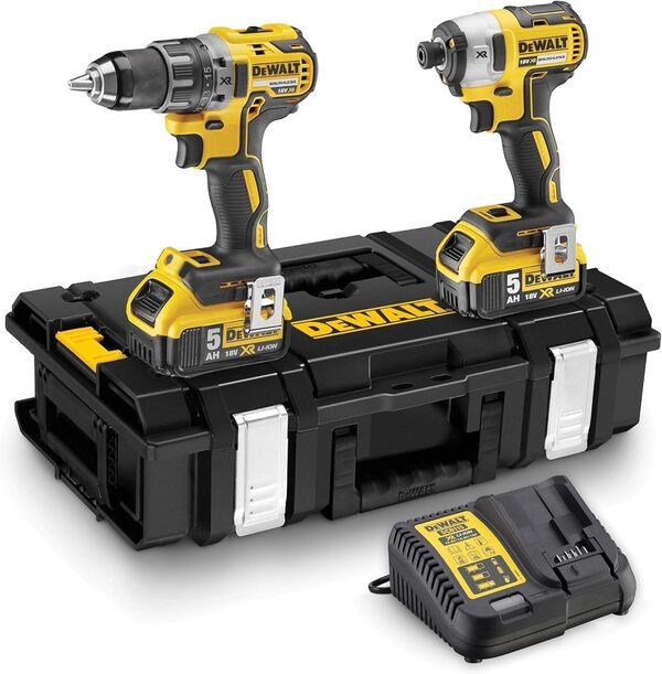 DEWALT - Kit 2 Outils avec Perceuse-Visseuse Percussion Compact DCD796 et Visseuse à Chocs DCF887, XR 18V, 5Ah & Coffret de 100 Pièces de Perçage et Vissage Haute Performance - DT71563-QZ