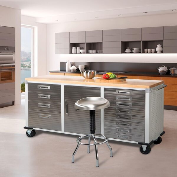 Seville Classics l'établi mobile de 12 tiroirs, 182,9 x 50,8 x 95,2 cm, gris