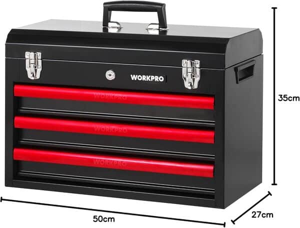 WORKPRO Boîte à Outils Complete pour Mécanique 408 Pièces, Caisse à Outils avec Boîte Métallique Résistante à 3 Tiroirs pour Réparation Dommestique ou de Travail
