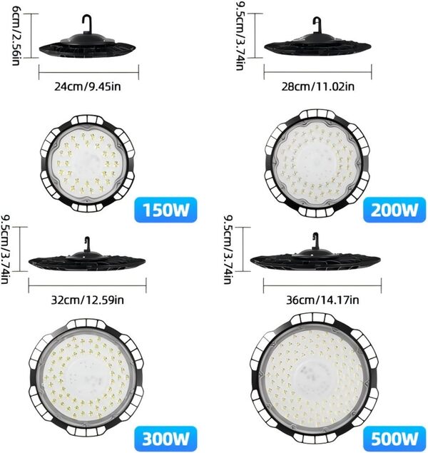 Viugreum 10 * 500W Led Industriel UFO, 6500K 50000LM Lampe d'atelier à LED IP65 Étanche avec câble de 2.5ft, Projecteur LED 500W avec Chaîne et Câble de Sécurité pour Entrepôt, Atelier, Usine [Classe énergétique F]