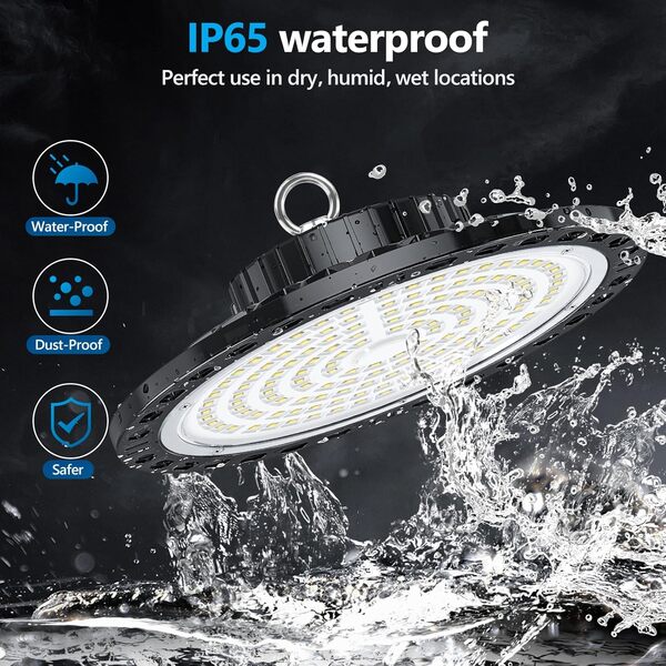 YIQIBRO Projecteur LED Industriel 100W, 10000LM Super Brillant UFO Lampe Atelier, IP65 Étanche Éclairage de Plafond LED, 7000K Blanc Froid Plafonnier LED pour Garage Entrepôt Atelier Sous-sol Usine [Classe énergétique F]