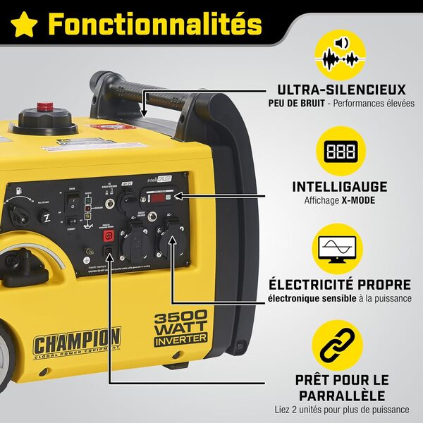 Champion Power Equipment Unité de puissance mobile à essence (3100 W, onduleur portable, ultra silencieux, avec poignée et jeu de roues intégrés, idéal pour l'extérieur + camping) 73001i-E-EU
