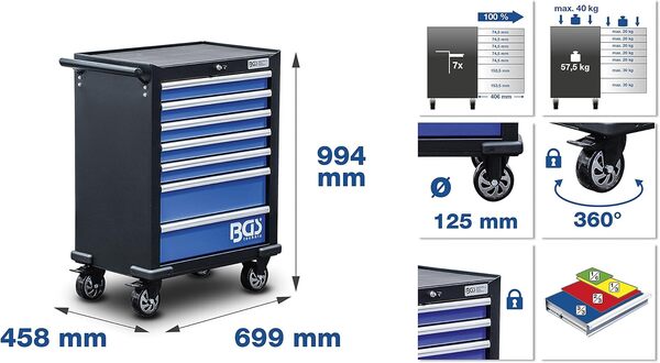 BGS 4207 | Servante d'atelier | 7 tiroirs | avec 263 outils