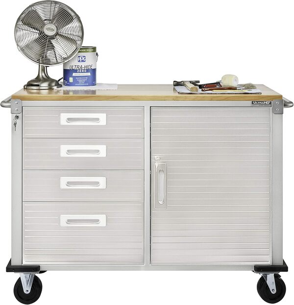 Seville Classics l'établi mobile de 4 tiroirs, 121,9 x 50,8 x 95,2 cm, gris