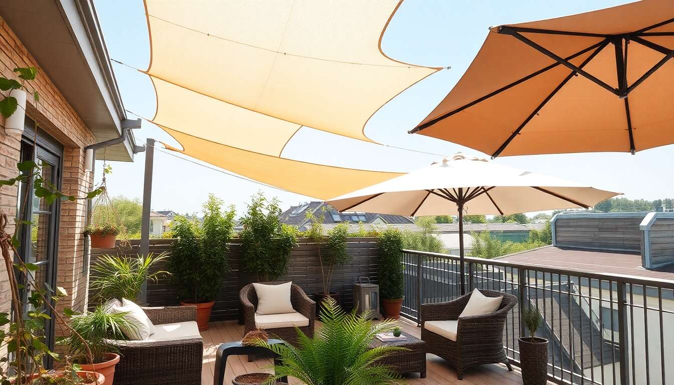 Avoir recours &agrave; des voiles d'ombrage et parasols pour des vues en hauteur