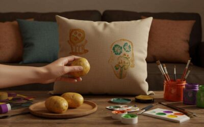 L&rsquo;astuce pour customiser des coussins unis avec une pomme de terre, une technique d&rsquo;impression maison surprenante et facile