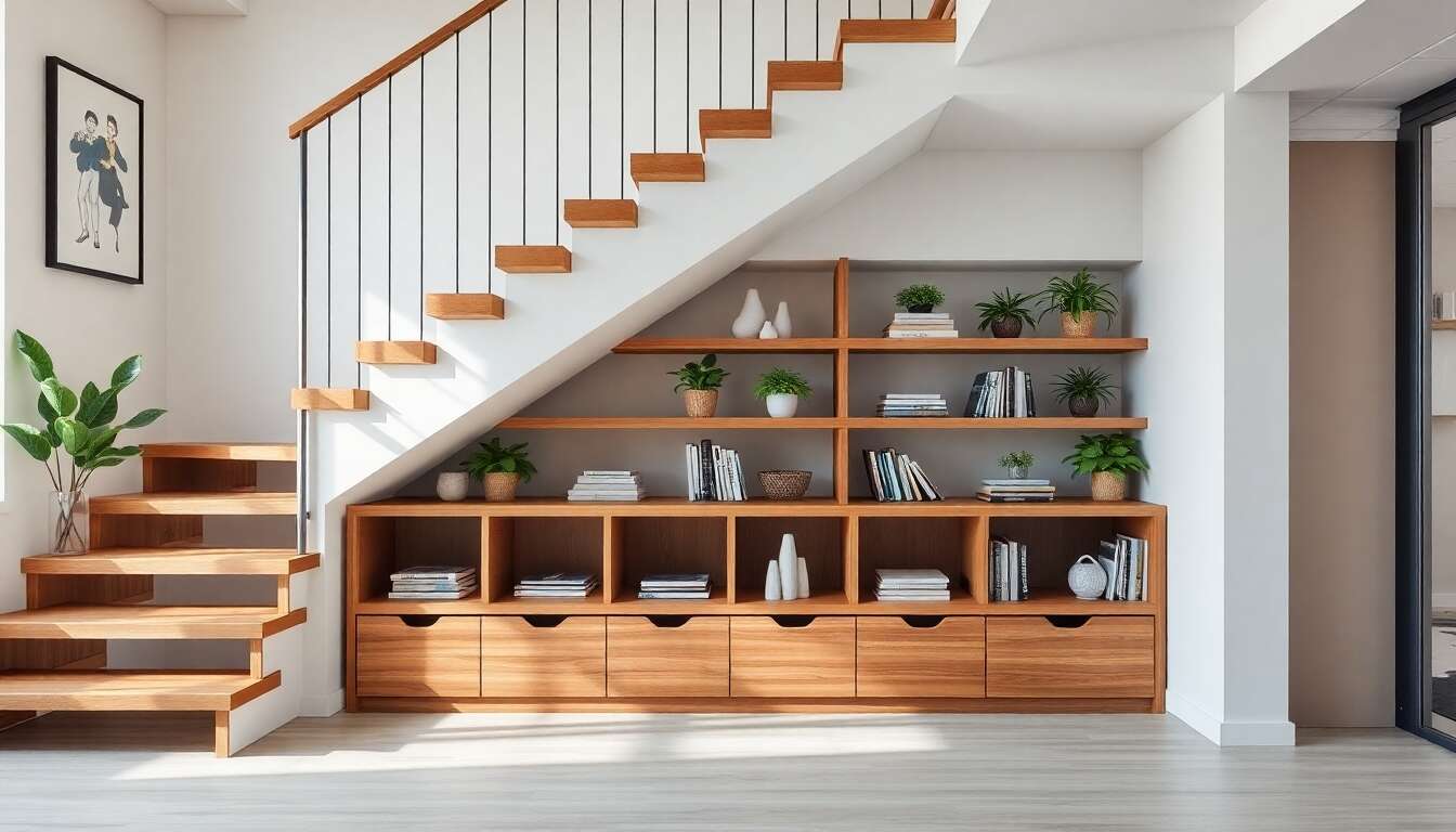 Aménagement de rangements intégrés sous l'escalier Aménagement de rangements intégrés sous l'escalier