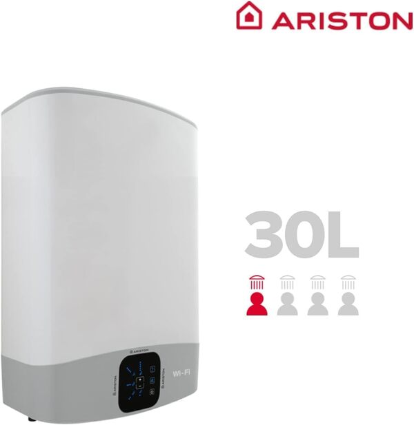 Ariston Velis Wifi Chauffe-eau électrique horizontal et vertical 30 litres Fabriqué pour installation en Espagne [Classe énergétique A]