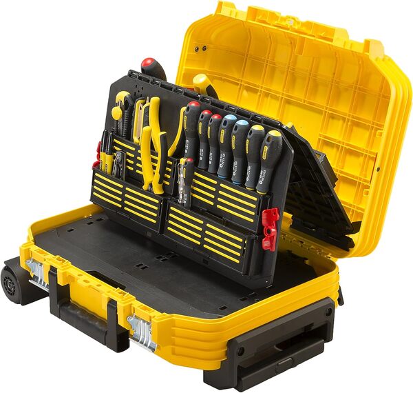 Stanley Fmst1-75530 Valise De Maintenance Garnie Gamme FatMax, À Roulettes, Renforcée En Fibre De Verre, Structure Accordéon, Poignée, Télescopique Avec Revêtement Caoutchouc 104 Pièces Multicolore