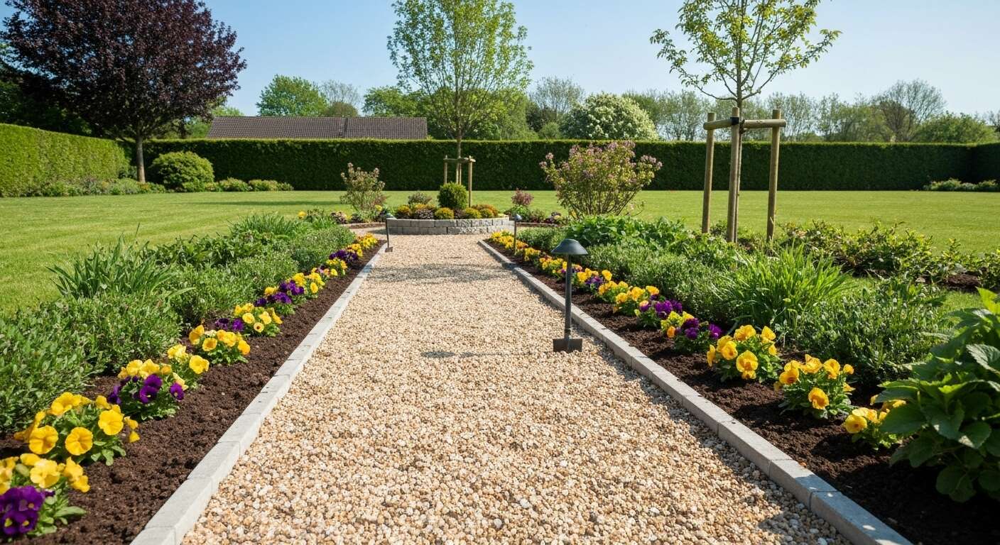 Pr&eacute;paration du terrain pour une all&eacute;e en graviers