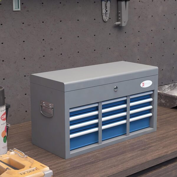 DURHAND Caisse Boite à Outils en métal avec 6 tiroirs et 1 Plateau supérieur, verrouillable avec 2 clés fournies, 2 poignées, Bleu