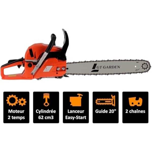 Découvrez notre test complet de la tronçonneuse thermique GT Garden 62 cm3 : une machine puissante et performante, idéale pour vos travaux de coupe professionnel et amateur.