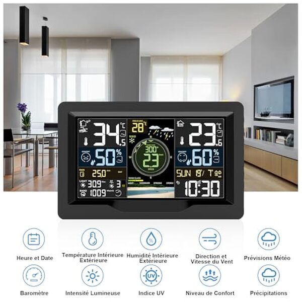 Découvrez notre test complet de la station météo WiFi 7 en 1 avec capteur extérieur et 4 rétroéclairages. Mesures précises, connectivité avancée et design élégant pour vos besoins météorologiques. 