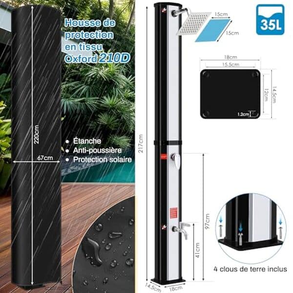 Découvrez notre test détaillé de la douche solaire 35L : performances, avantages et guide d'achat pour profiter d'une douche chaude au jardin cet été.