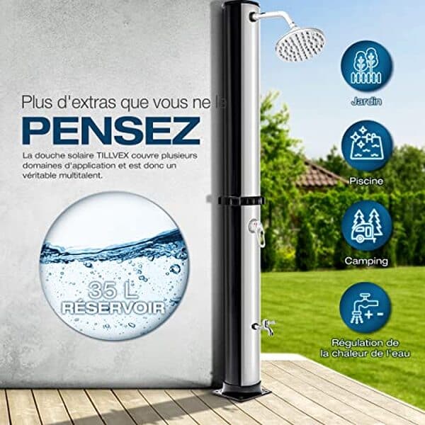 Découvrez notre test détaillé de la douche solaire tillvex : performances, avantages écologiques et pratiques pour une solution d'eau chaude durable et économique.