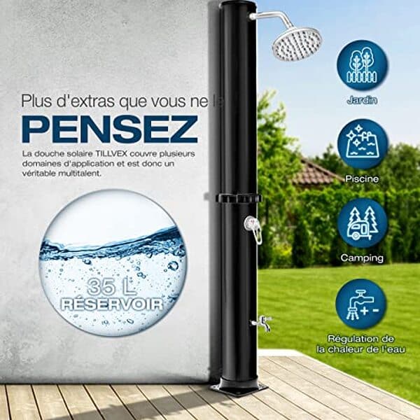 Découvrez notre test détaillé de la douche solaire Tillvex 35L. Pratique, efficace et idéale pour vos vacances en camping ou votre jardin. Avis et conseils d'utilisation.