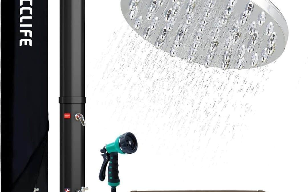 Test de la douche solaire CCLIFE 60 litres avec fond en bois