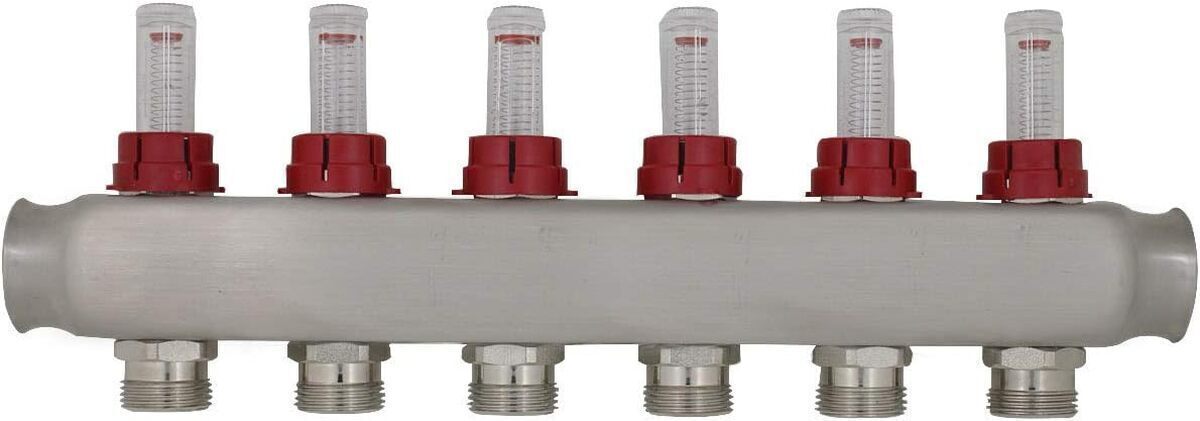 Test du collecteur de chauffage au sol 6 départs avec débitmètre pour tube multicouche