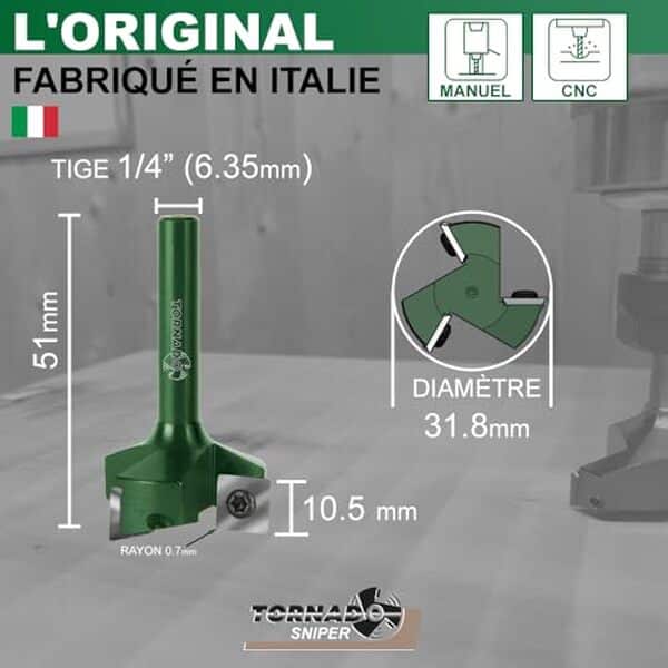 Découvrez notre test détaillé de la fraise Tornado 31, 8 mm pour défonceuse et CNC : performances, avantages et résultats d'usinage.