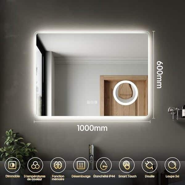 Découvrez notre test complet du miroir SIRHONA 100x60 cm avec éclairage LED et fonction anti-buée : performances, prix et avis utilisateurs.