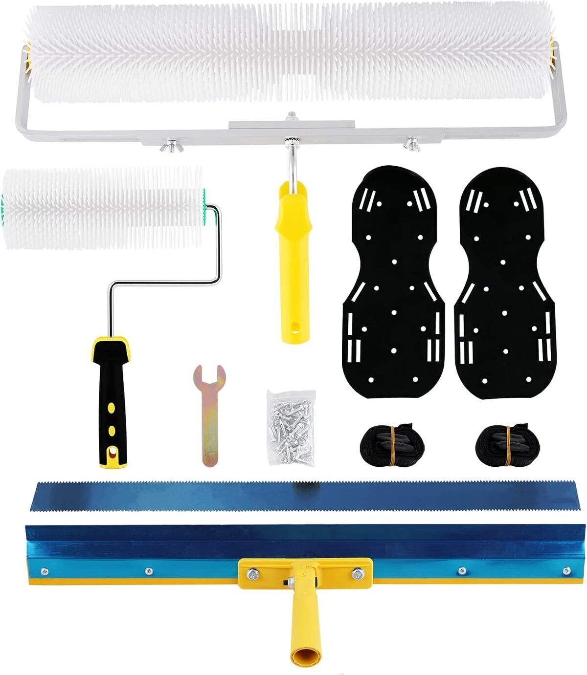 Test du kit d'outils de béton auto-nivelant avec rouleau époxy et crampons