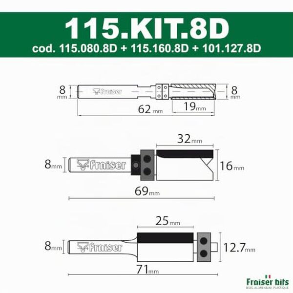 Découvrez notre lot de 3 fraises pour défonceuse 8 mm : des outils de précision pour vos travaux de menuiserie et de fraisage. Qualité professionnelle et performance optimale.